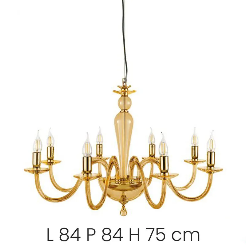 Ondaluce Lampadario Paganini/8 in vetro lavorato a mano con dettagli in cristallo ottico, ambra