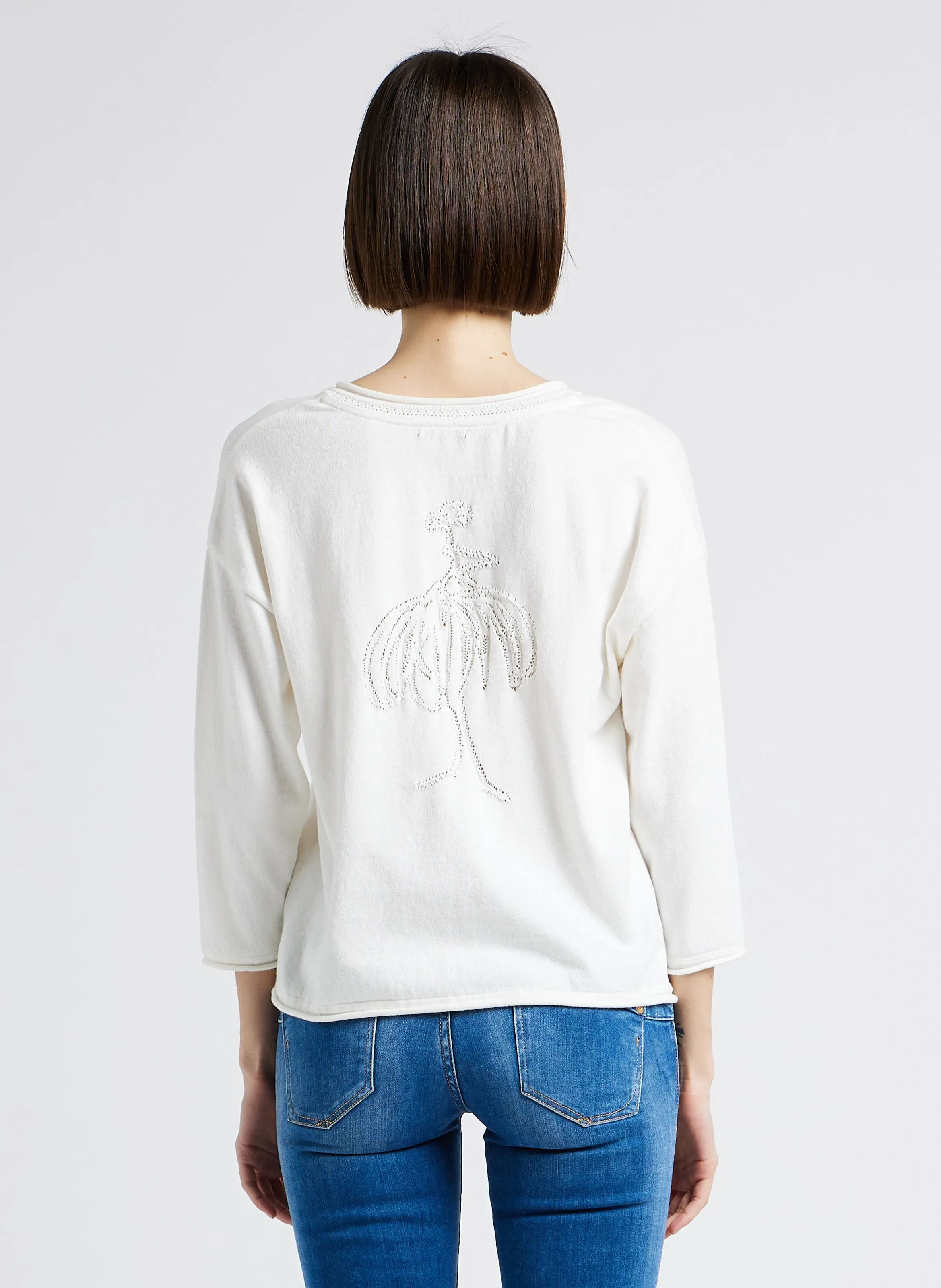  ONE STEP   Maglione a collo a V svasato in cotone | Bianco