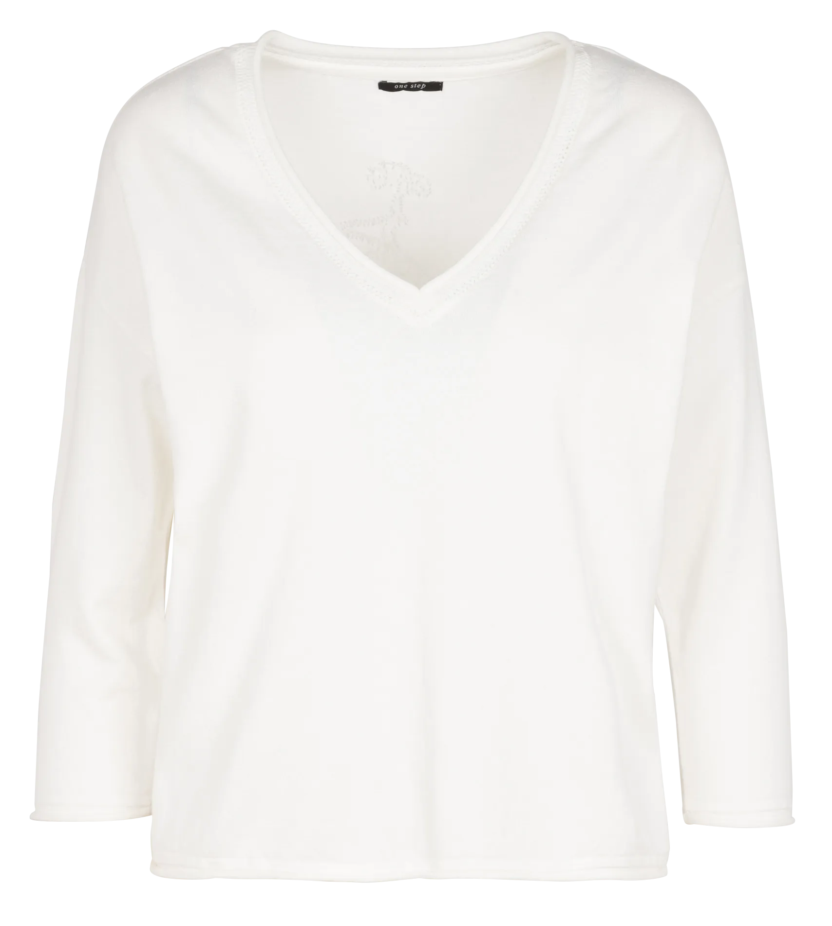  ONE STEP   Maglione a collo a V svasato in cotone | Bianco