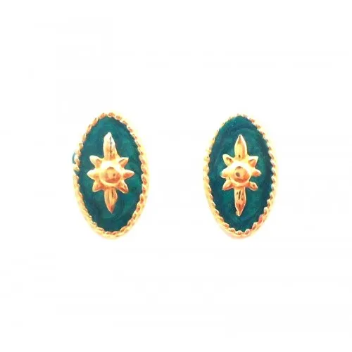 ORECCHINI IN ORO GIALLO 18 KT MODELLO SCUDO CON SMALTO VERDE