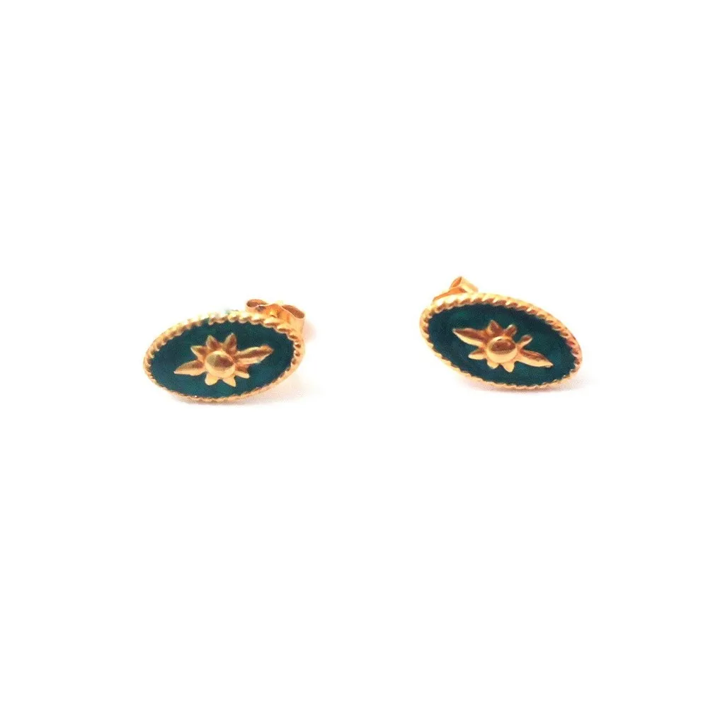 ORECCHINI IN ORO GIALLO 18 KT MODELLO SCUDO CON SMALTO VERDE