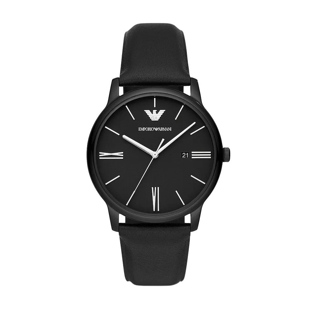 Orologio Al Quarzo Emporio Armani Ar11573 Cassa Rotonda Acciaio Nero 42 mm Quadrante Nero Cinturino Pelle Nero