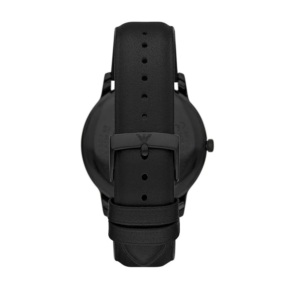Orologio Al Quarzo Emporio Armani Ar11573 Cassa Rotonda Acciaio Nero 42 mm Quadrante Nero Cinturino Pelle Nero