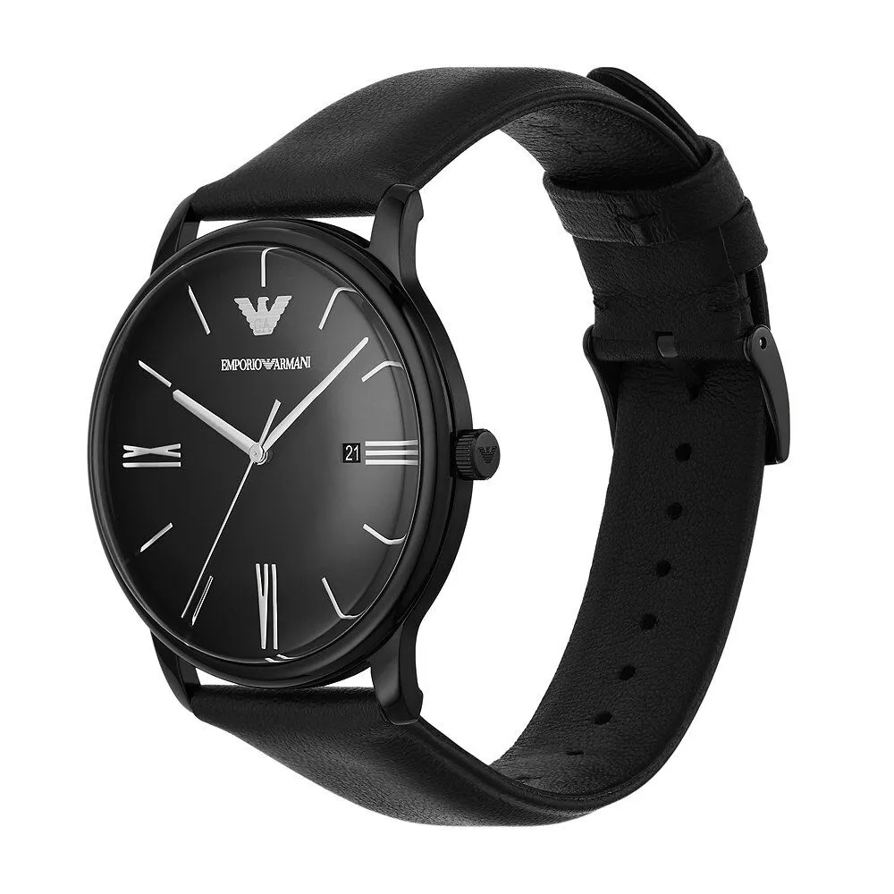 Orologio Al Quarzo Emporio Armani Ar11573 Cassa Rotonda Acciaio Nero 42 mm Quadrante Nero Cinturino Pelle Nero