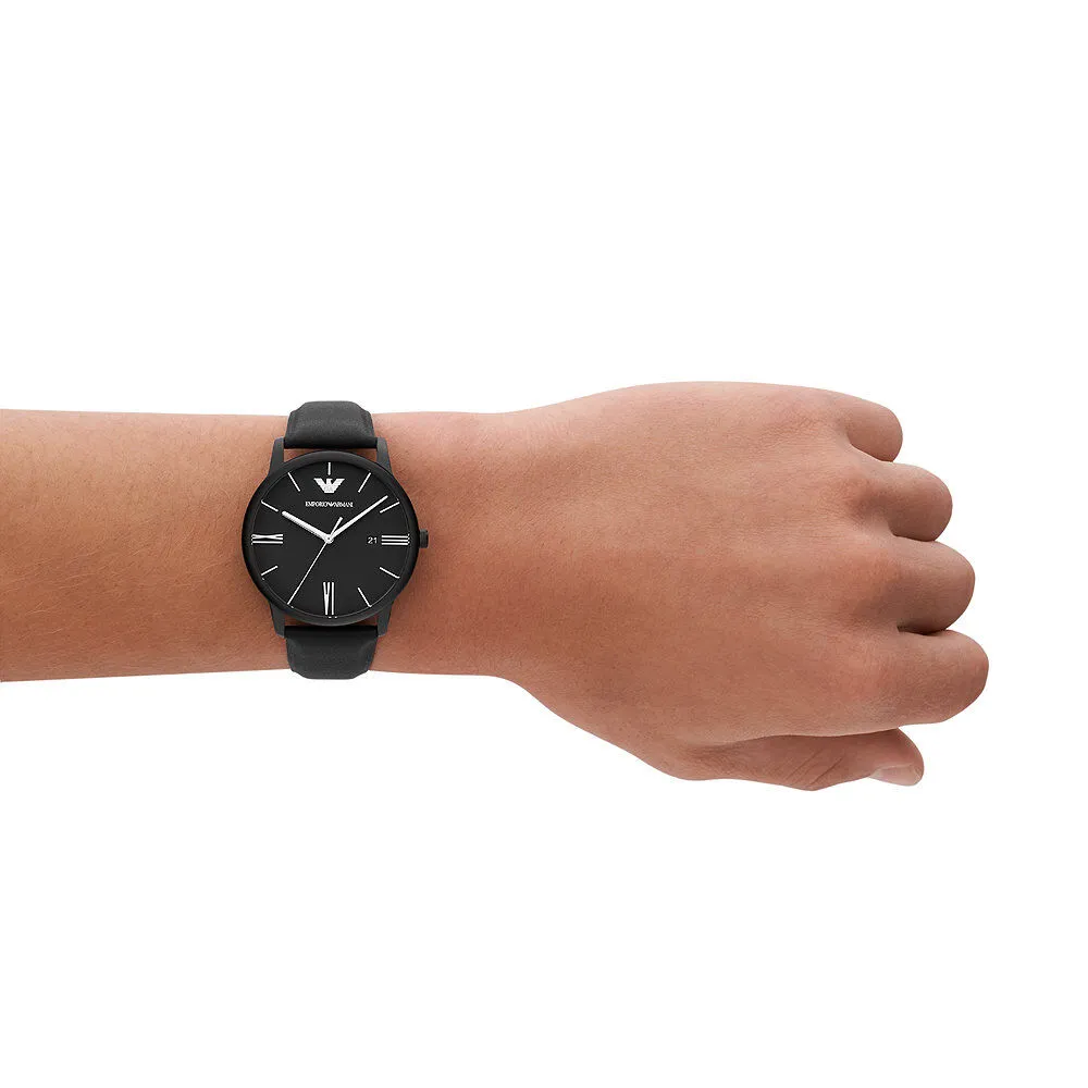 Orologio Al Quarzo Emporio Armani Ar11573 Cassa Rotonda Acciaio Nero 42 mm Quadrante Nero Cinturino Pelle Nero