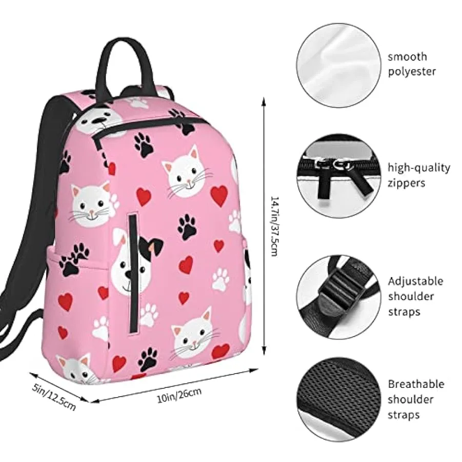 OTRAHCSD Zaino, carino cartone animato gatti e cani Lightweigh zaino per uomo donna, zaino casual per escursionismo, campeggio, 