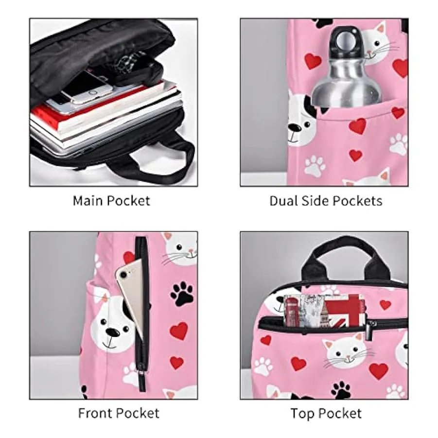 OTRAHCSD Zaino, carino cartone animato gatti e cani Lightweigh zaino per uomo donna, zaino casual per escursionismo, campeggio, 