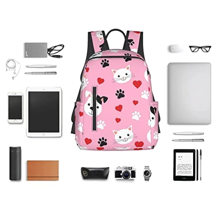 OTRAHCSD Zaino, carino cartone animato gatti e cani Lightweigh zaino per uomo donna, zaino casual per escursionismo, campeggio, 