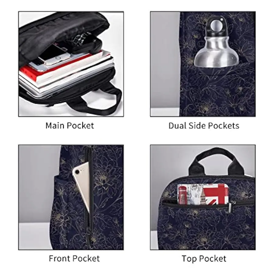 OTRAHCSD Zaino dorato con fiori di crisantemo leggero per uomo donna, zaino casual per escursionismo, campeggio, viaggi, attivit