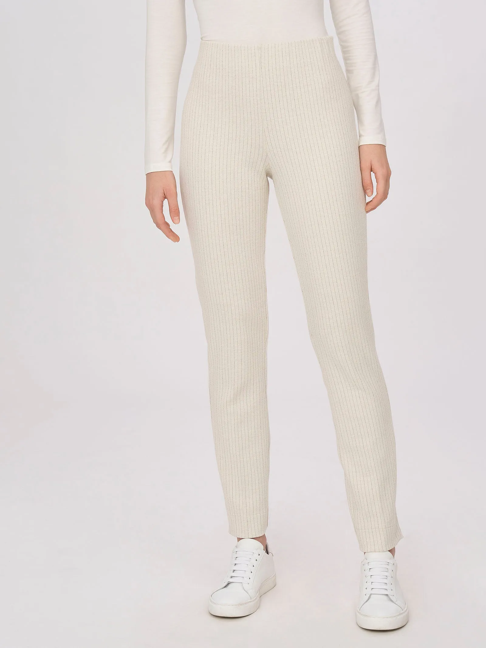 Pantalone gessato a sigaretta in tessuto Eco Jacquard - Fant.Avorio