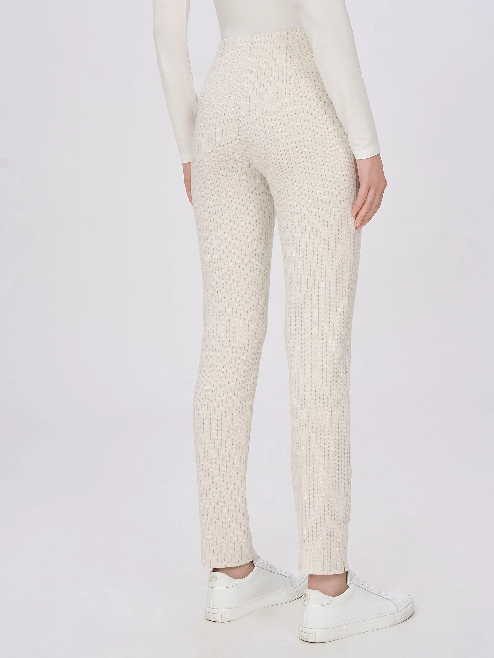 Pantalone gessato a sigaretta in tessuto Eco Jacquard - Fant.Avorio