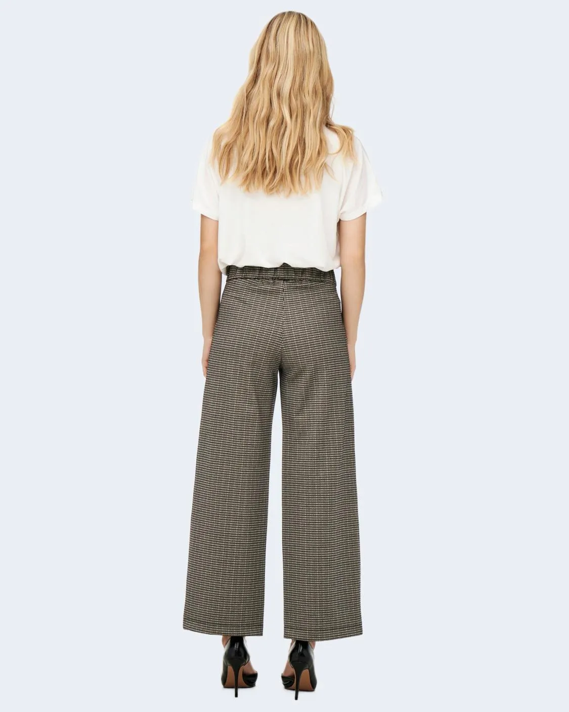 Pantaloni a palazzo Jacqueline De Yong JDYGEGGO MIA LONG CHECK PANT JRS Beige scuro