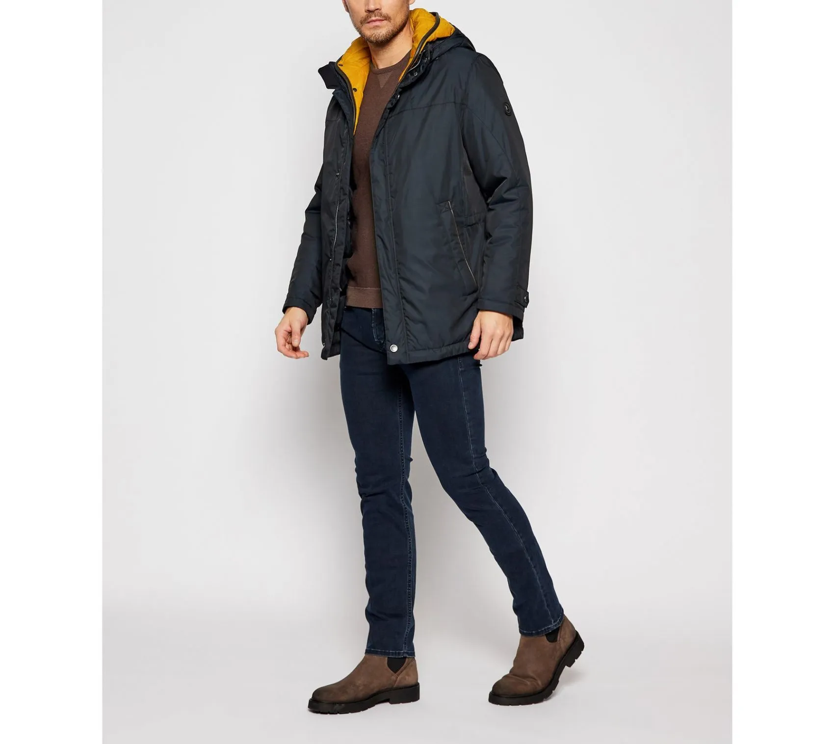 Parka blu bugatti con cappuccio staccabile modern fit