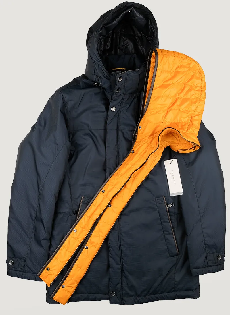 Parka blu bugatti con cappuccio staccabile modern fit