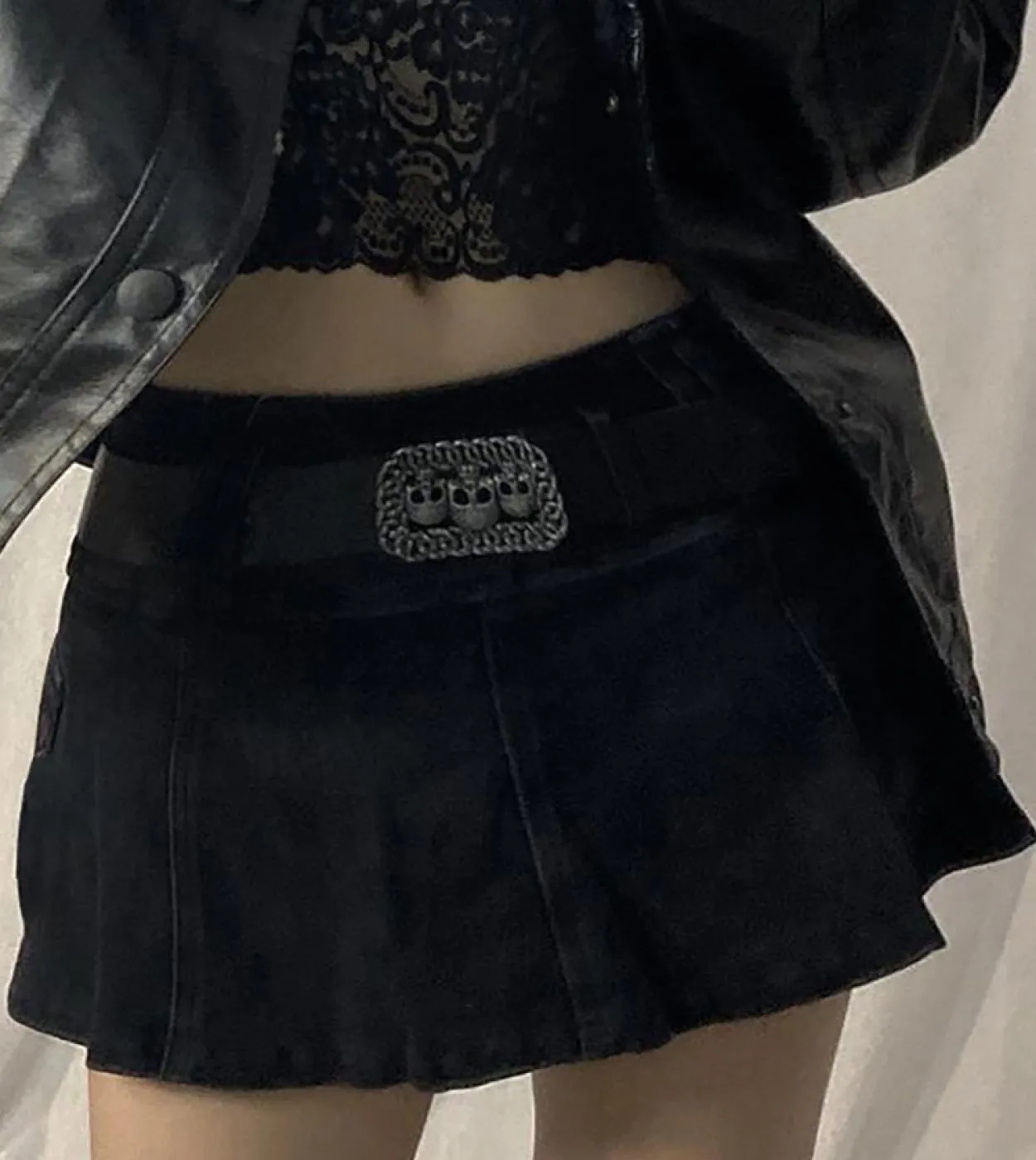 Pastel Goth Vita bassa Micro gonne nere  Streetwear Tasche Patchwork Gonna a trapezio E Girl Estetica Abiti Cerniera