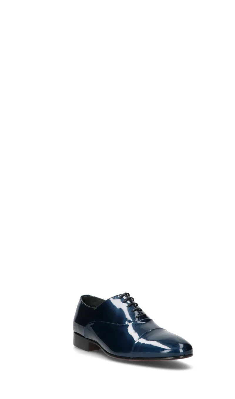 PAWELK'S Stringata uomo blu in pelle verniciata