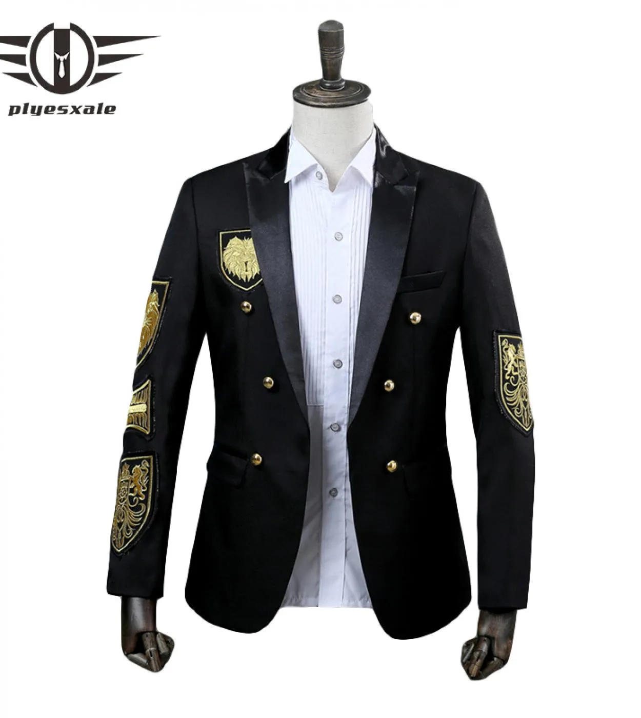 Plyesxale Blazer doppiopetto da uomo Disegni di medaglie militari Giacca da ricamo con ricamo Prestazioni annuali Nero Rosso Pro