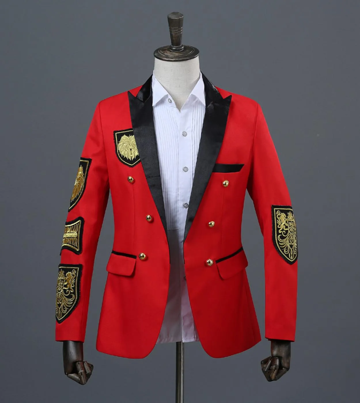 Plyesxale Blazer doppiopetto da uomo Disegni di medaglie militari Giacca da ricamo con ricamo Prestazioni annuali Nero Rosso Pro