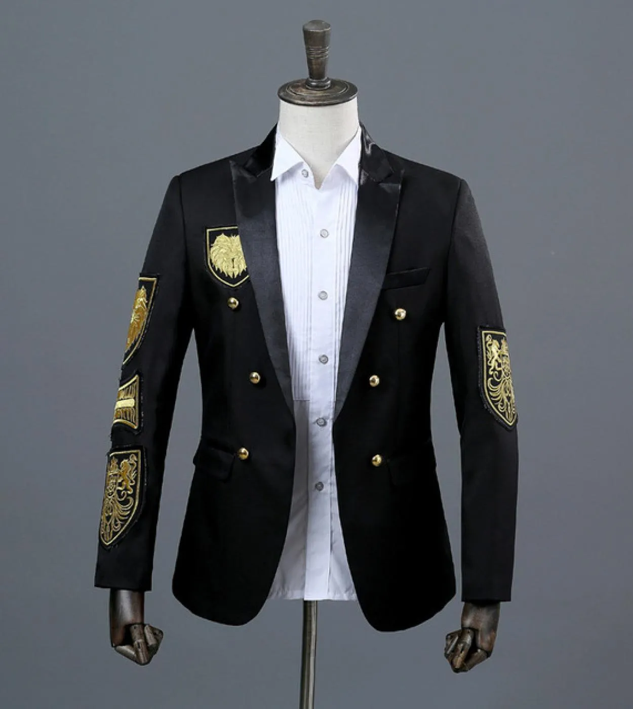 Plyesxale Blazer doppiopetto da uomo Disegni di medaglie militari Giacca da ricamo con ricamo Prestazioni annuali Nero Rosso Pro
