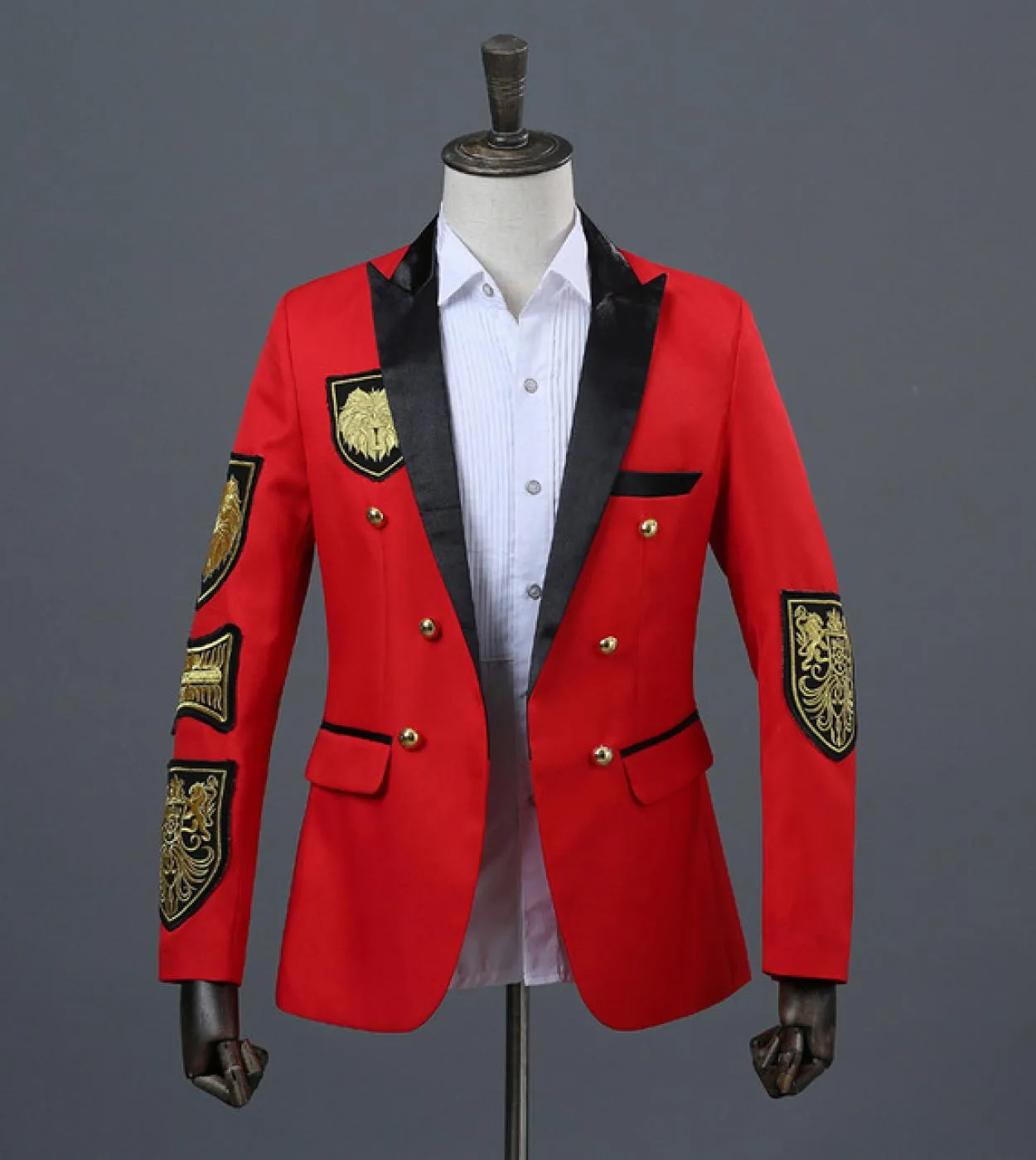 Plyesxale Blazer doppiopetto da uomo Disegni di medaglie militari Giacca da ricamo con ricamo Prestazioni annuali Nero Rosso Pro