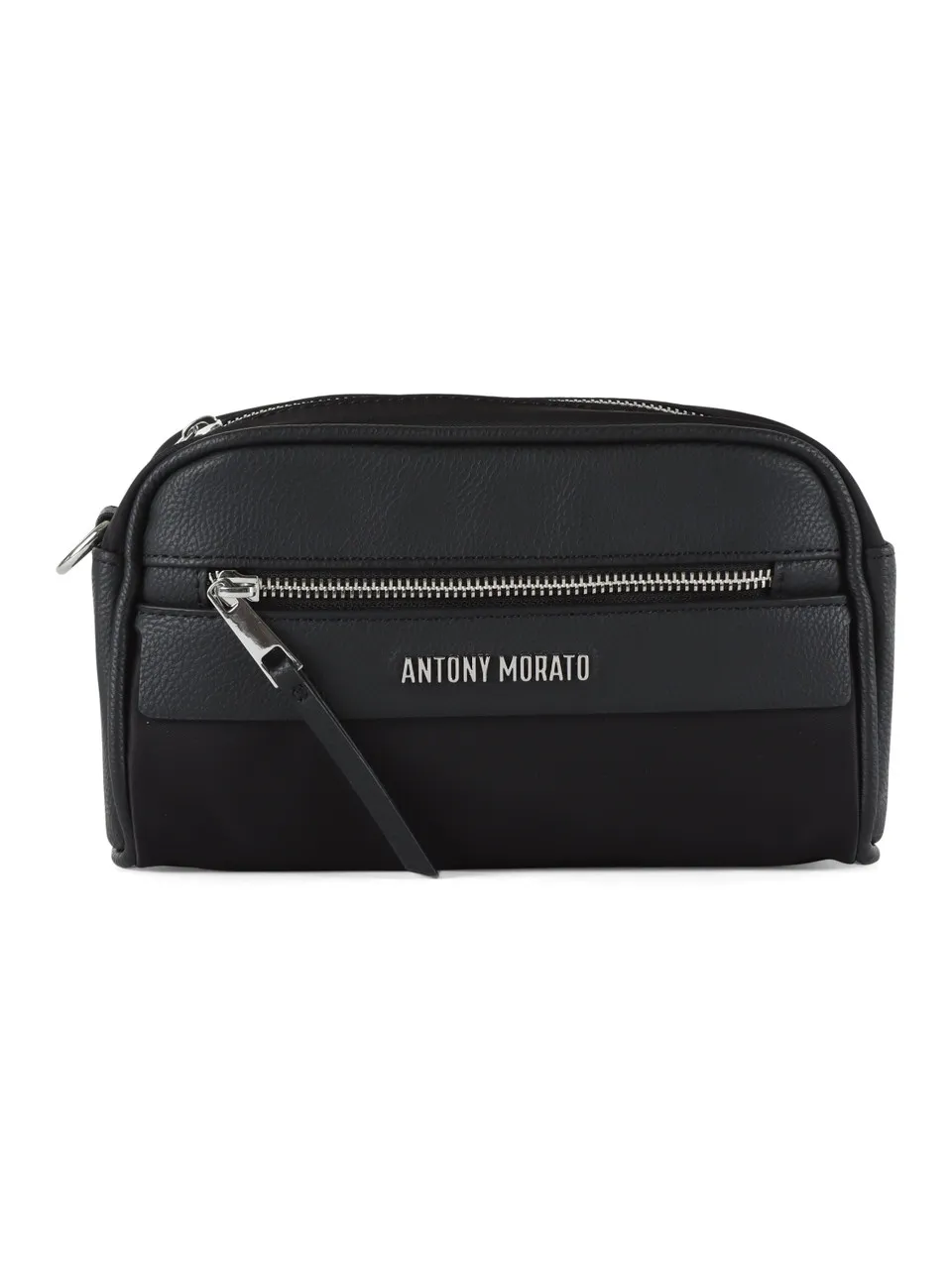 Pochette in ecopelle e tessuto con scritta logo frontale