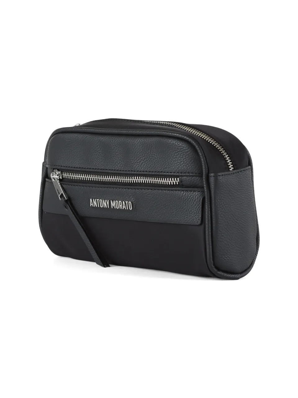 Pochette in ecopelle e tessuto con scritta logo frontale