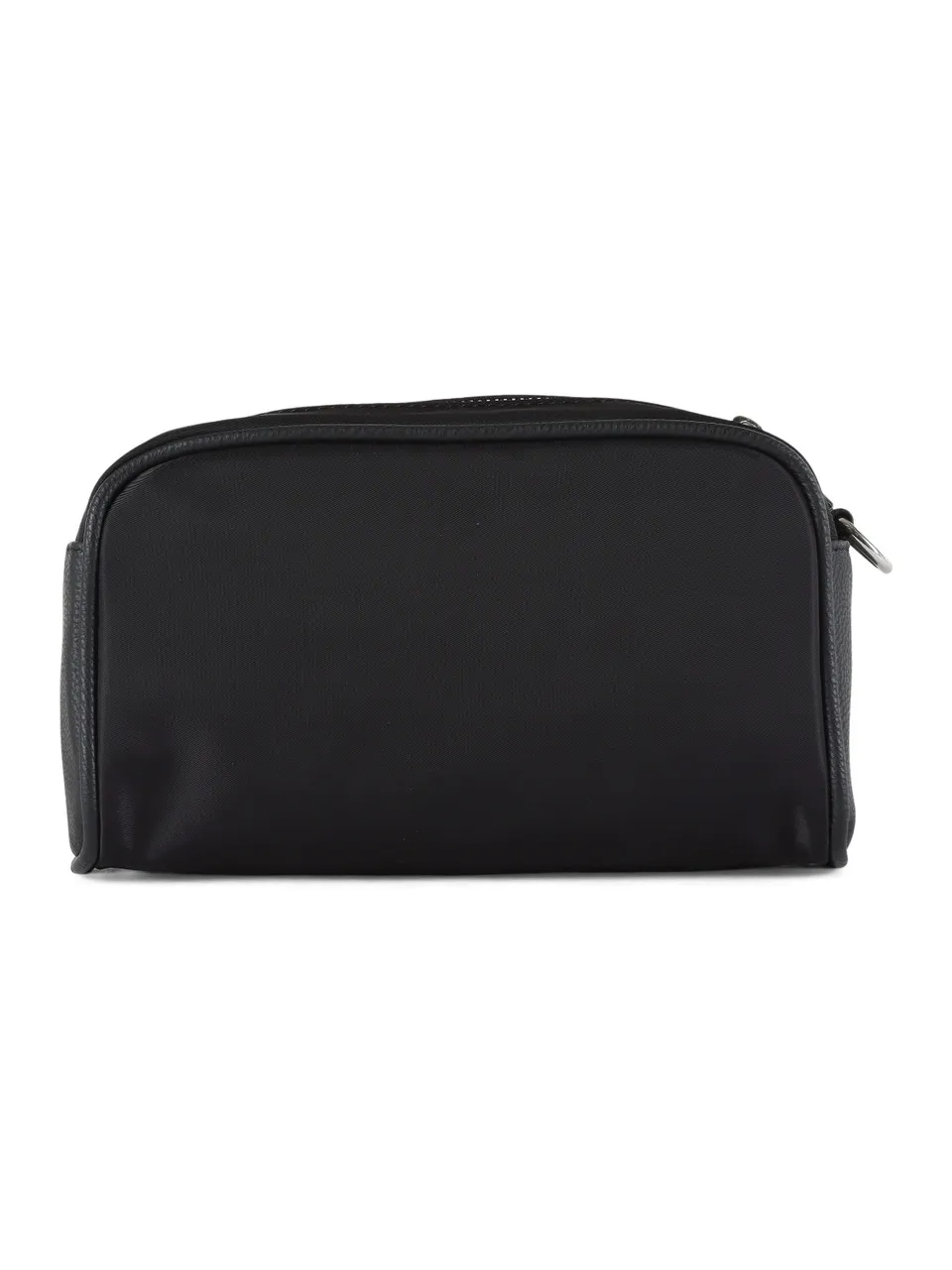 Pochette in ecopelle e tessuto con scritta logo frontale