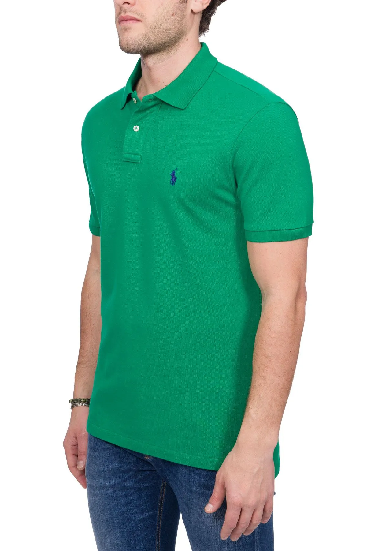 POLO VERDE IN COTONE CON RICAMO LOGO FRONTALE