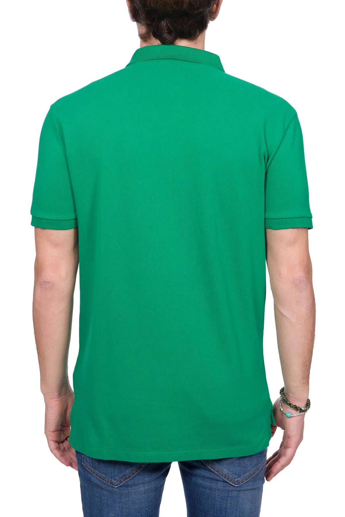 POLO VERDE IN COTONE CON RICAMO LOGO FRONTALE