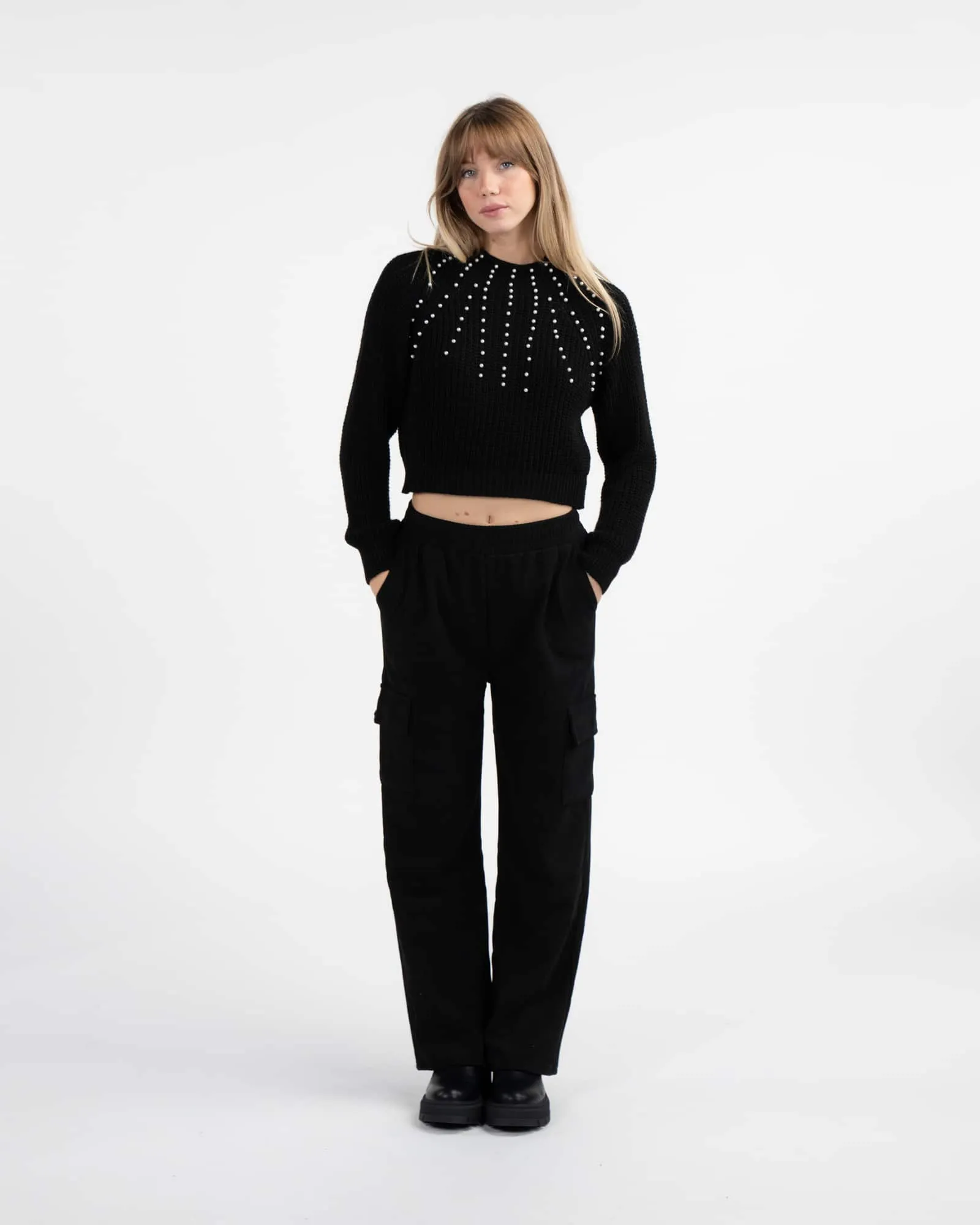 Pullover con perline - NERO