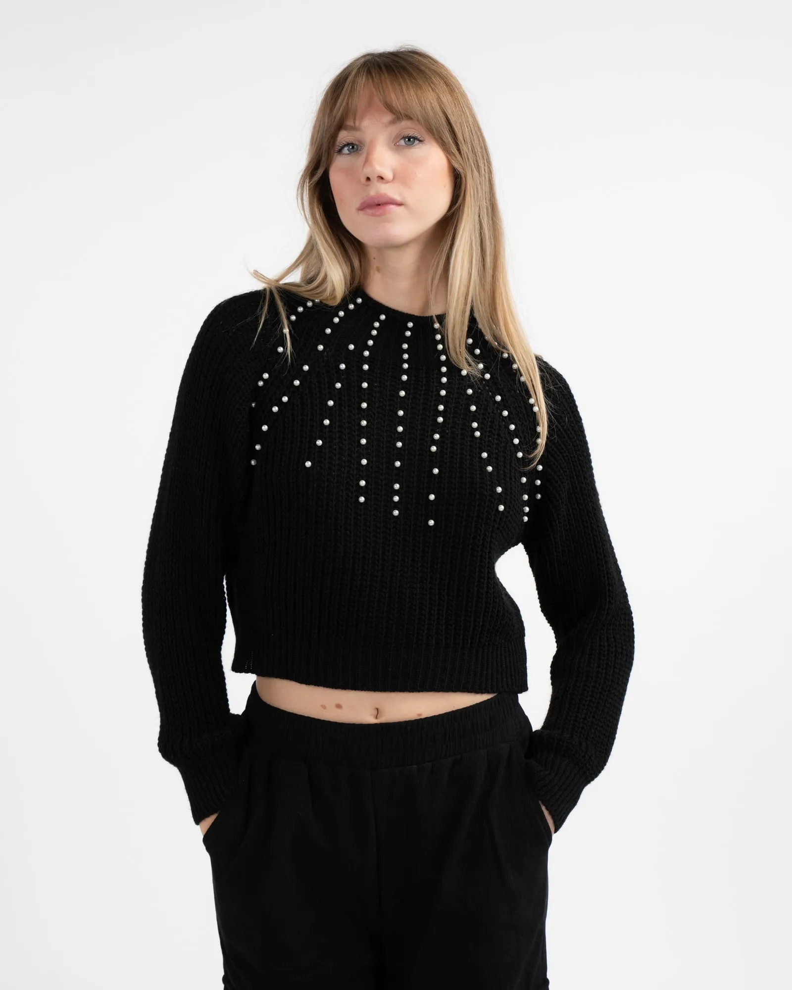 Pullover con perline - NERO