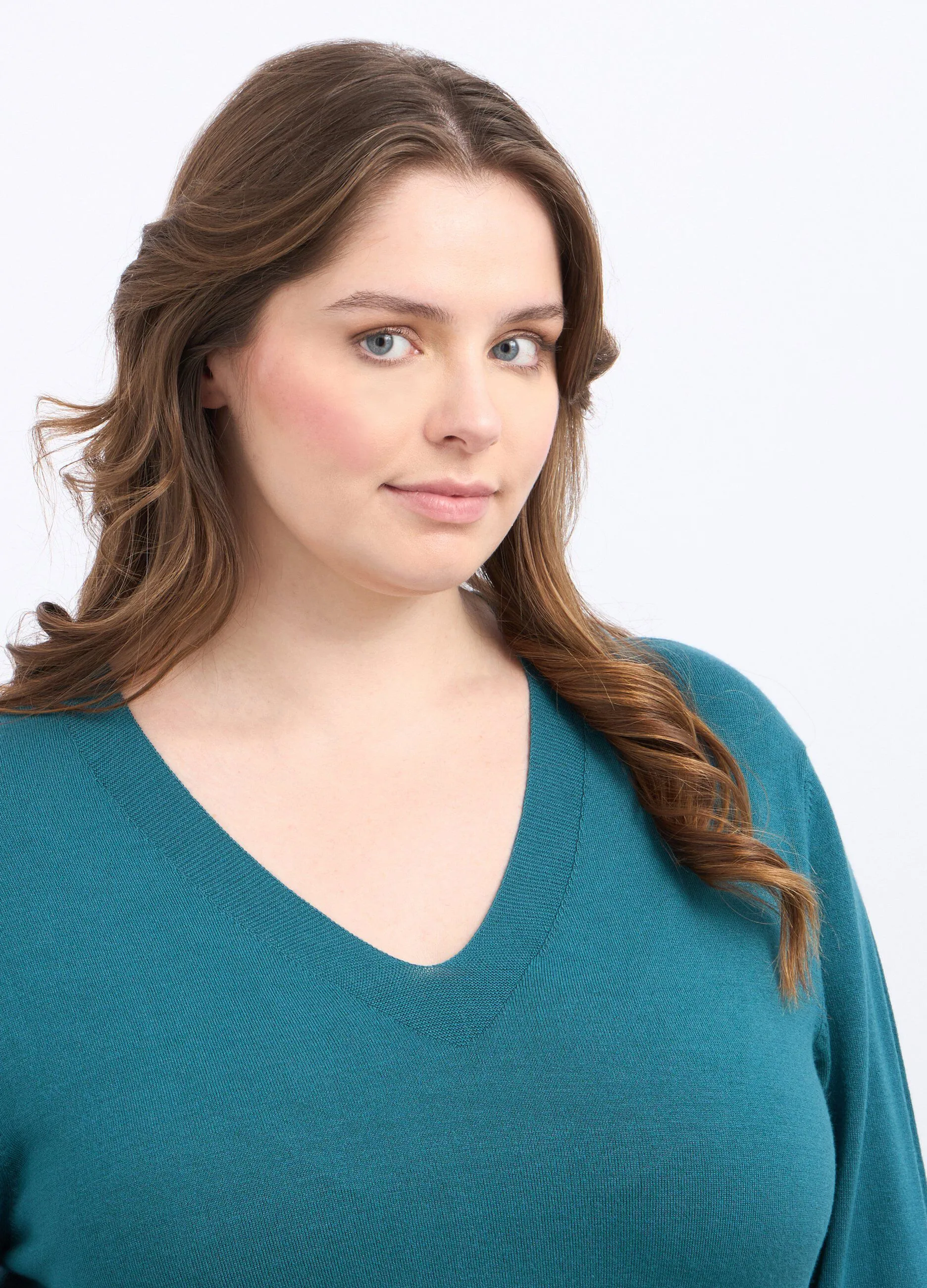 Pullover curvy con scollo a V donna