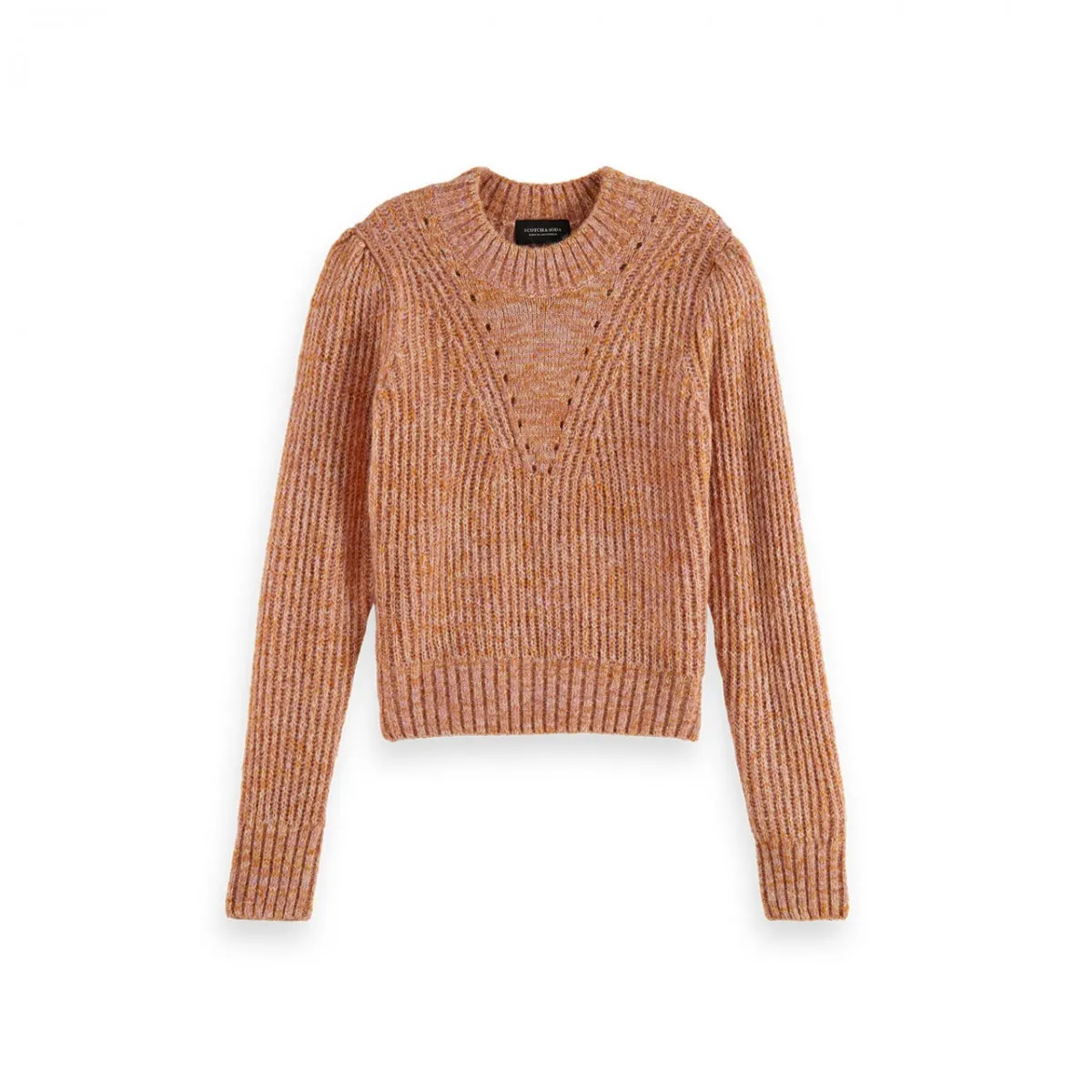 Pullover Girocollo Con Maniche A Sbuffo, Arancio