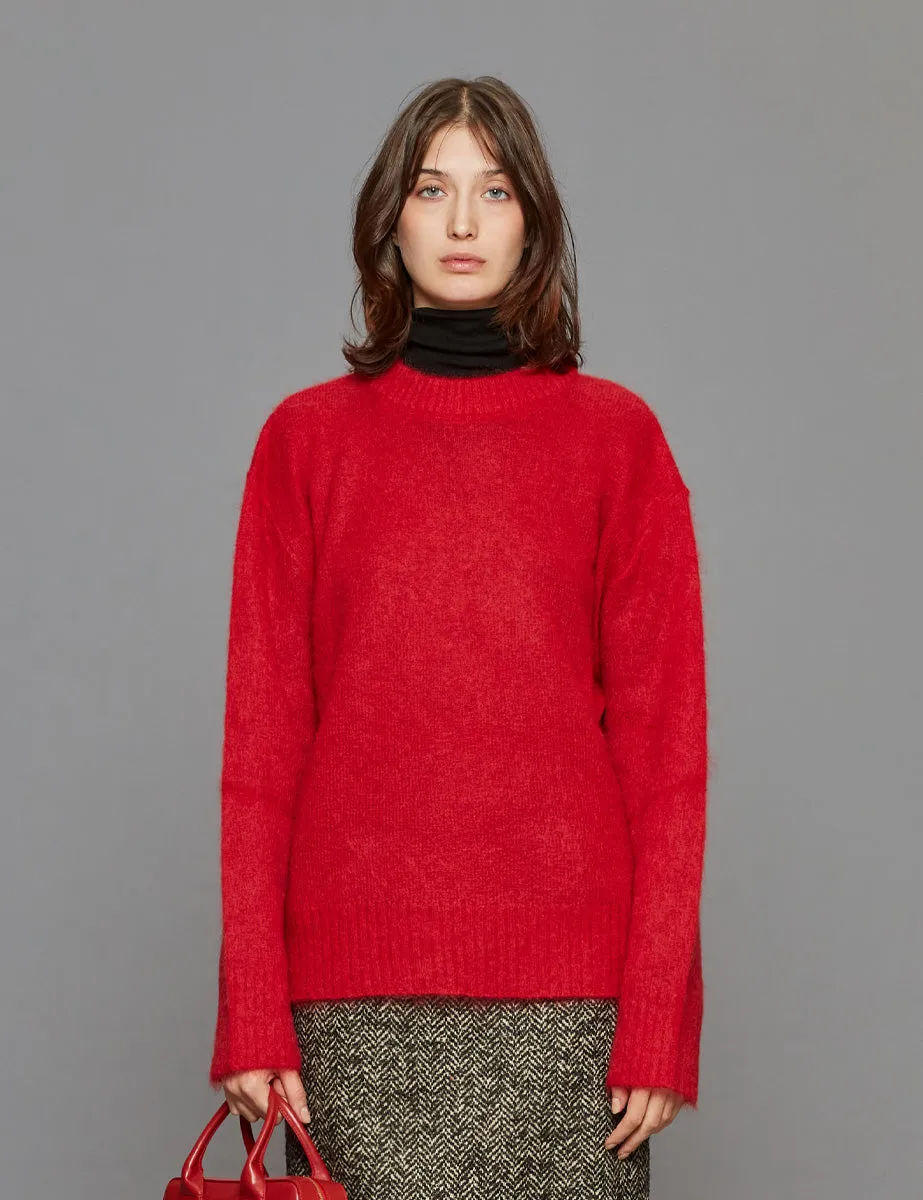 pullover girocollo fluffy red