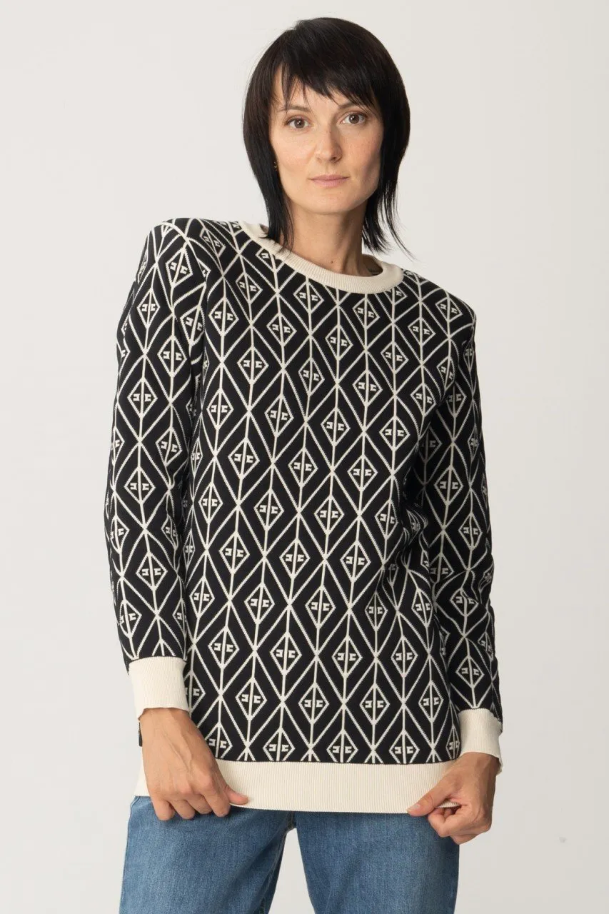 Pullover over in maglia con logo a contrasto Nero/Burro