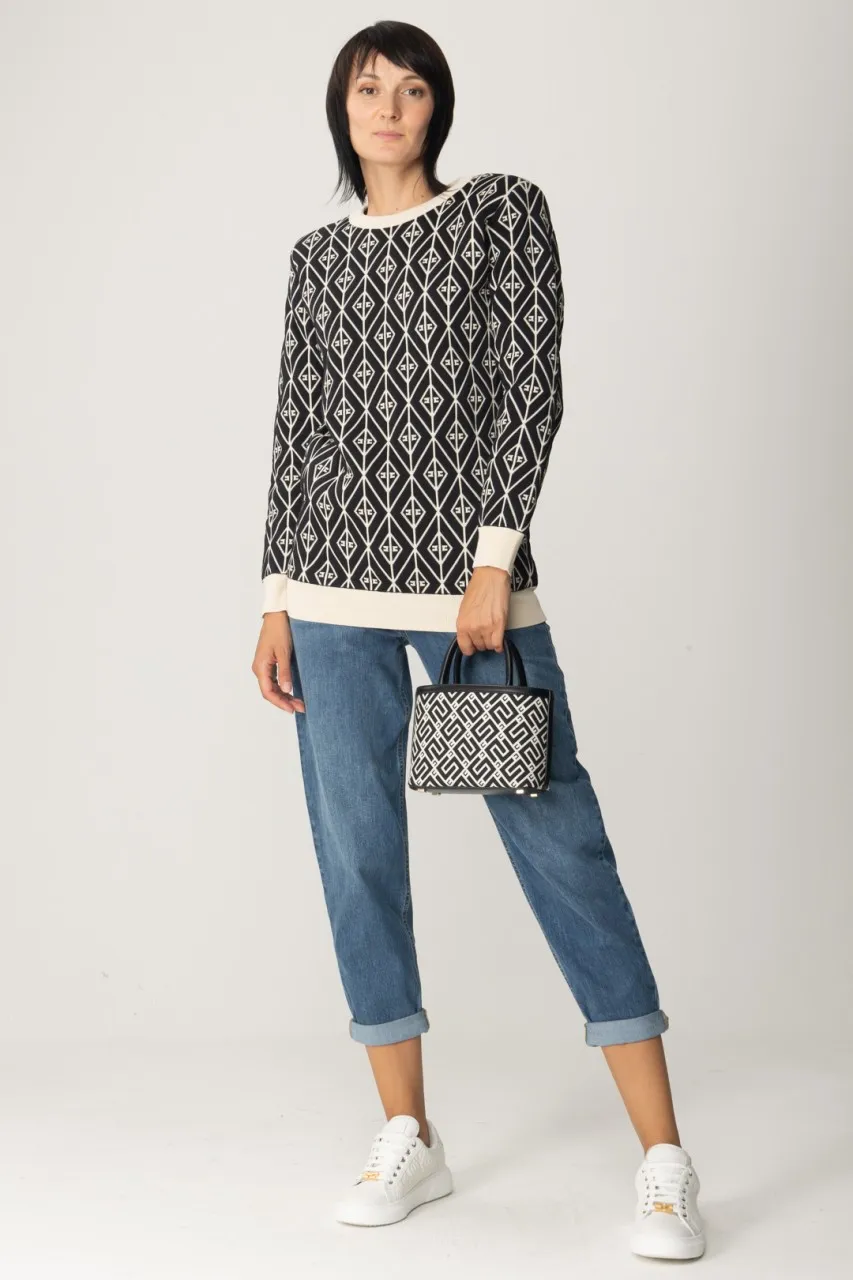 Pullover over in maglia con logo a contrasto Nero/Burro