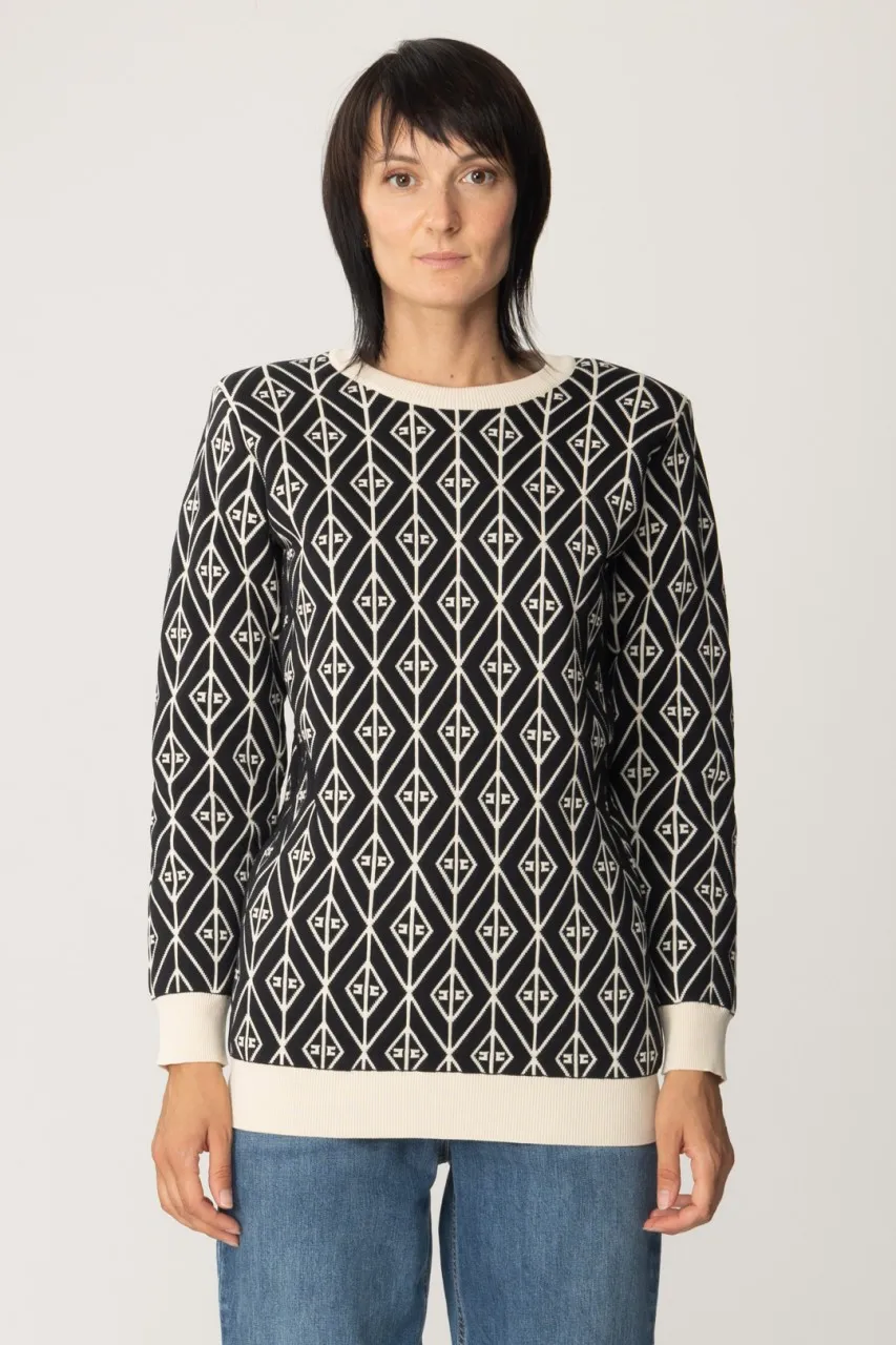 Pullover over in maglia con logo a contrasto Nero/Burro