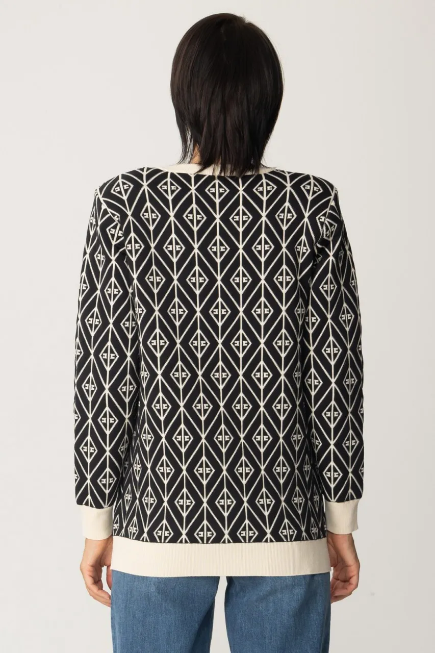 Pullover over in maglia con logo a contrasto Nero/Burro