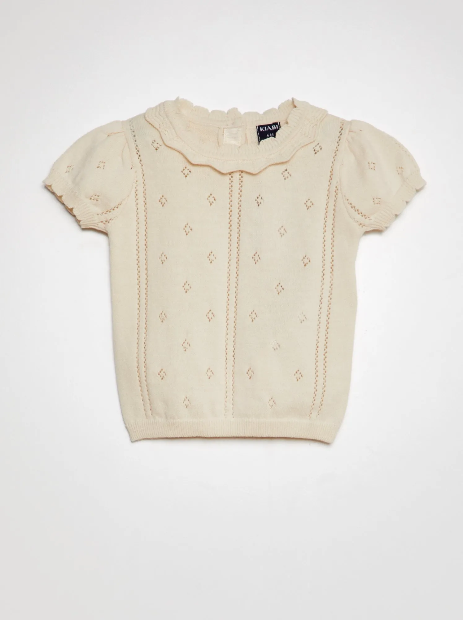 Pullover traforato con maniche a palloncino - BIANCO