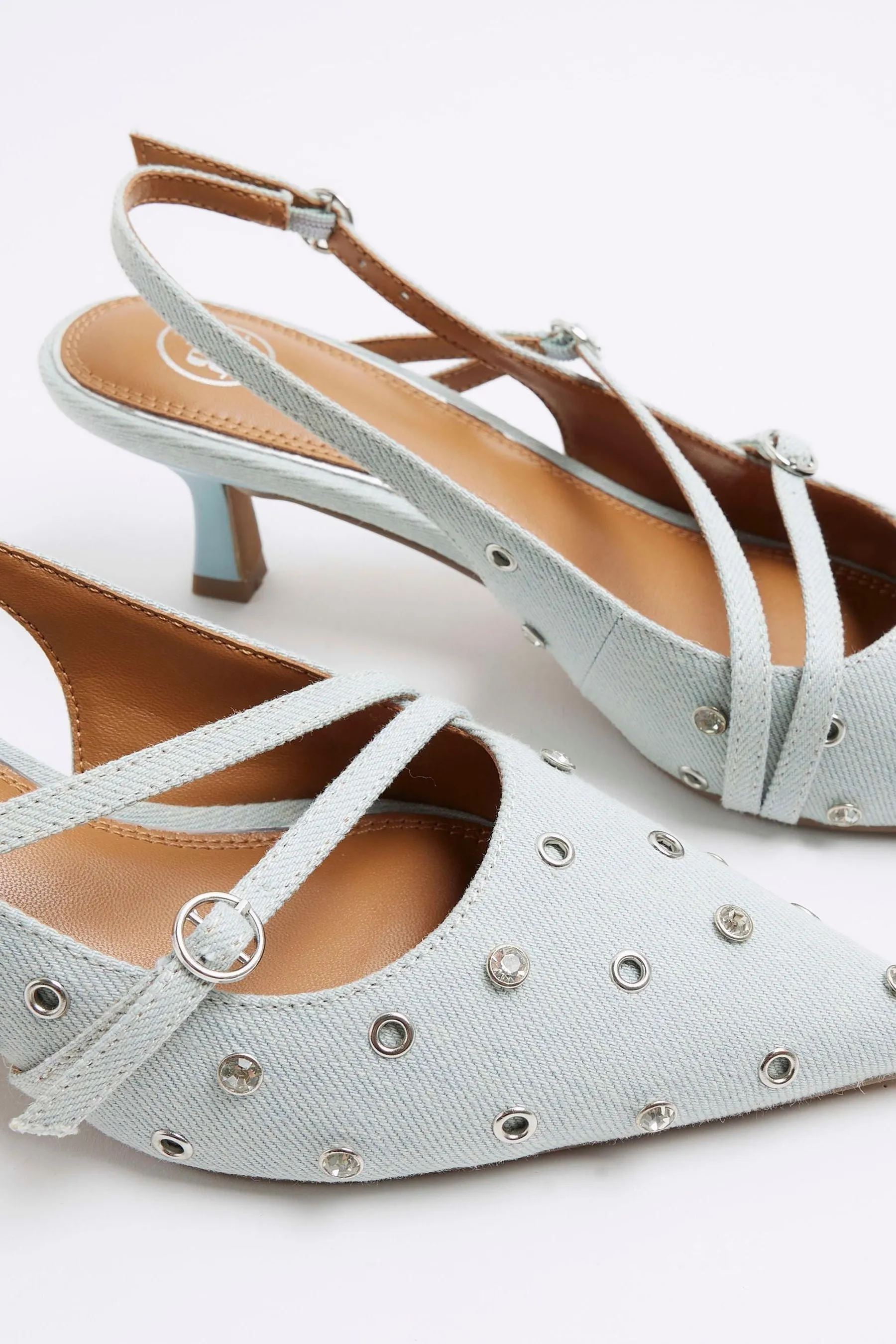River Island Denim - Décolleté Scarpe con cinturino posteriore e fibbia decorata