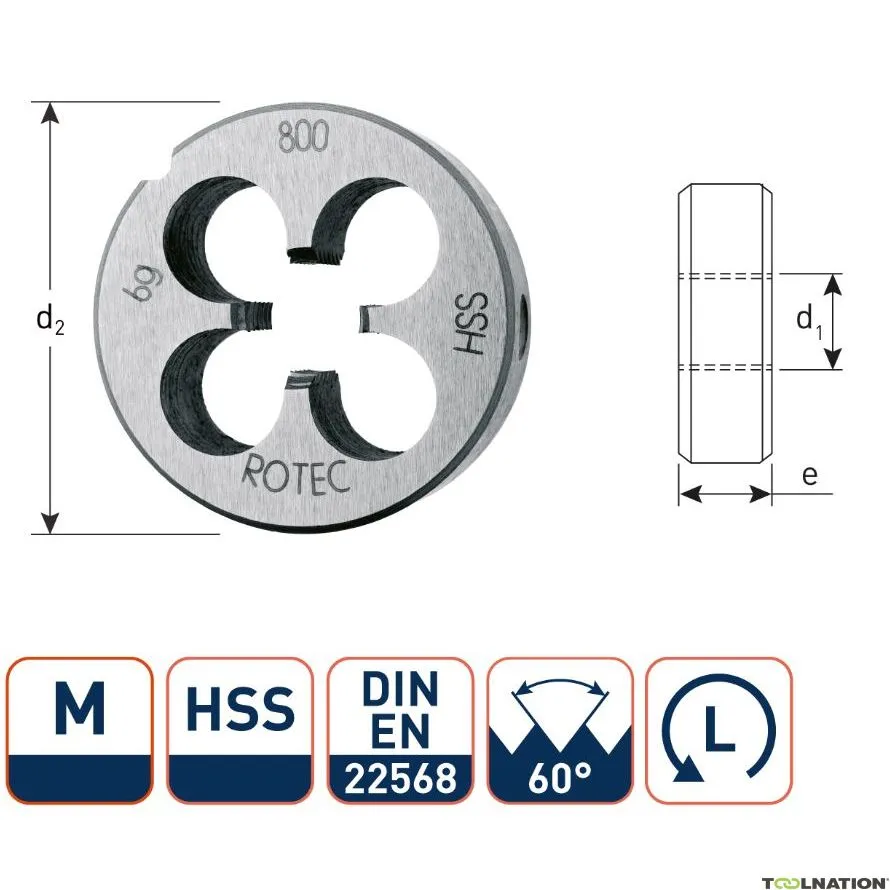 Rotec 360.0600L Piastra da taglio tonda HSS DIN 223 Metric M 6x1,0 Sinistra