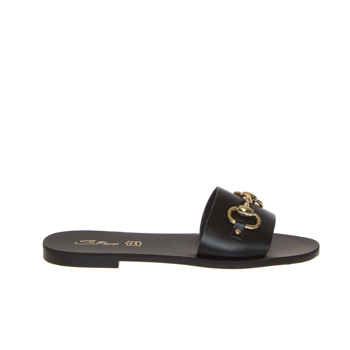SAN PIERO E1068 CIABATTA NERO MORSETTO ORO  