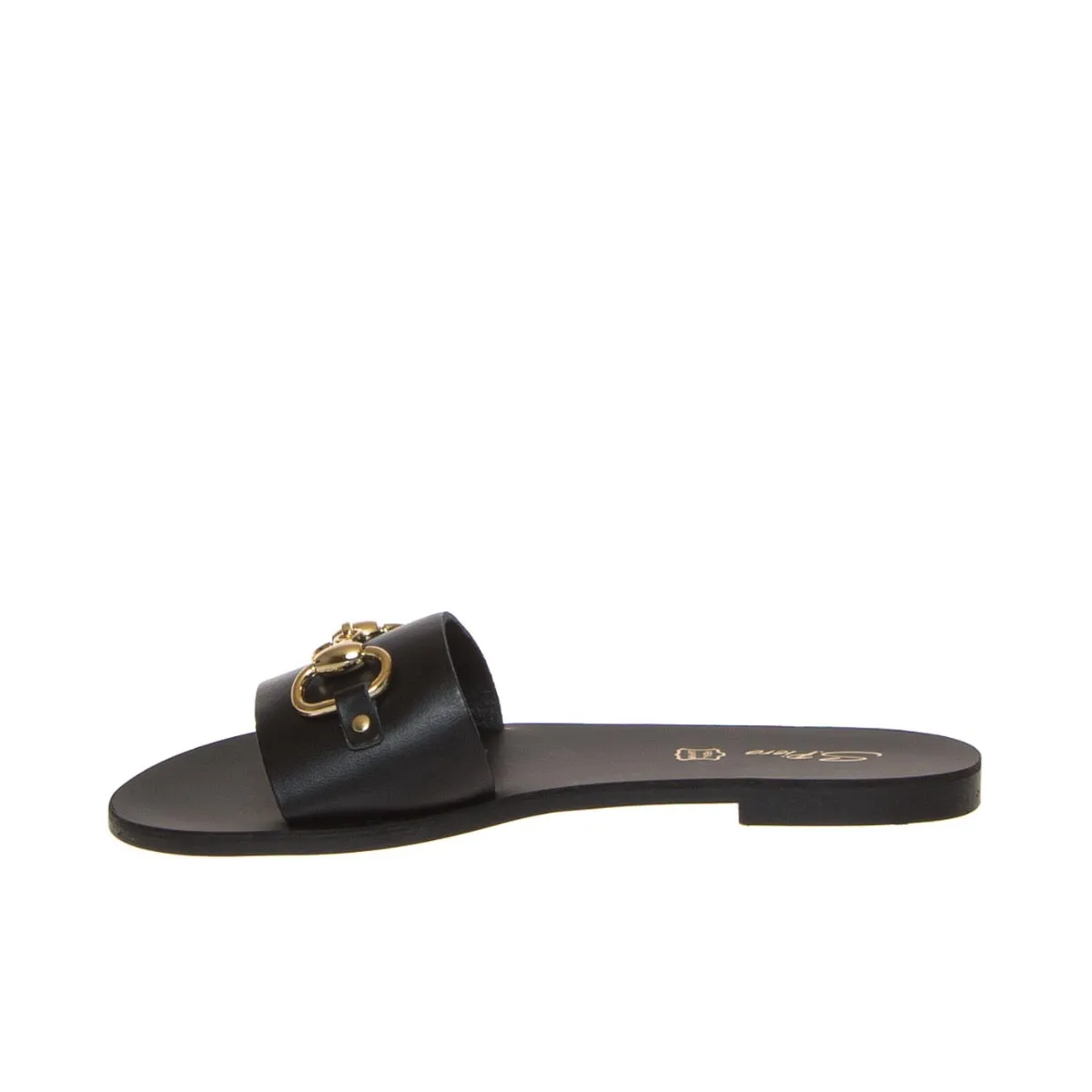 SAN PIERO E1068 CIABATTA NERO MORSETTO ORO  
