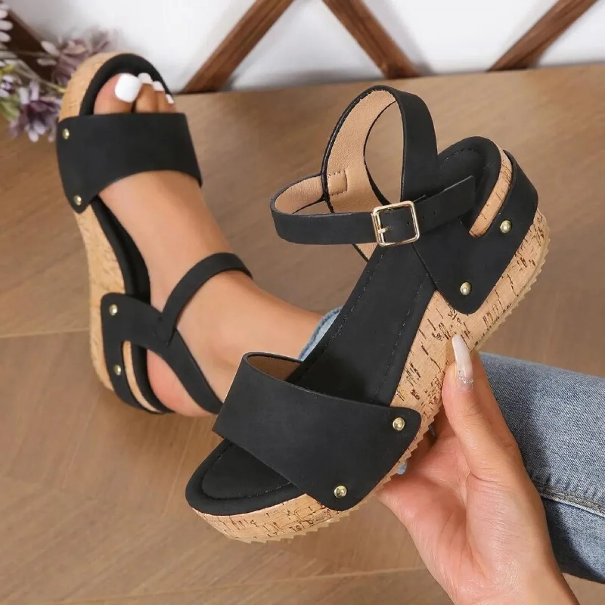 Sandali da donna con zeppa e zeppa scarpe estive da donna cinturino con fibbia zoccoli gladiatore design di marca sandalo con ta