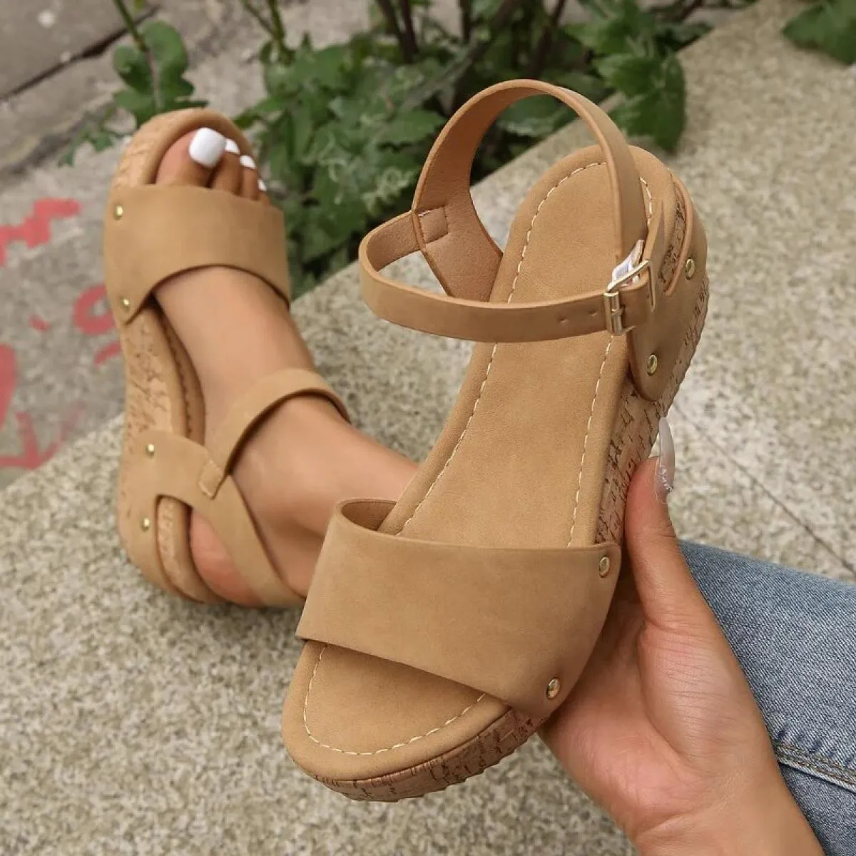 Sandali da donna con zeppa e zeppa scarpe estive da donna cinturino con fibbia zoccoli gladiatore design di marca sandalo con ta