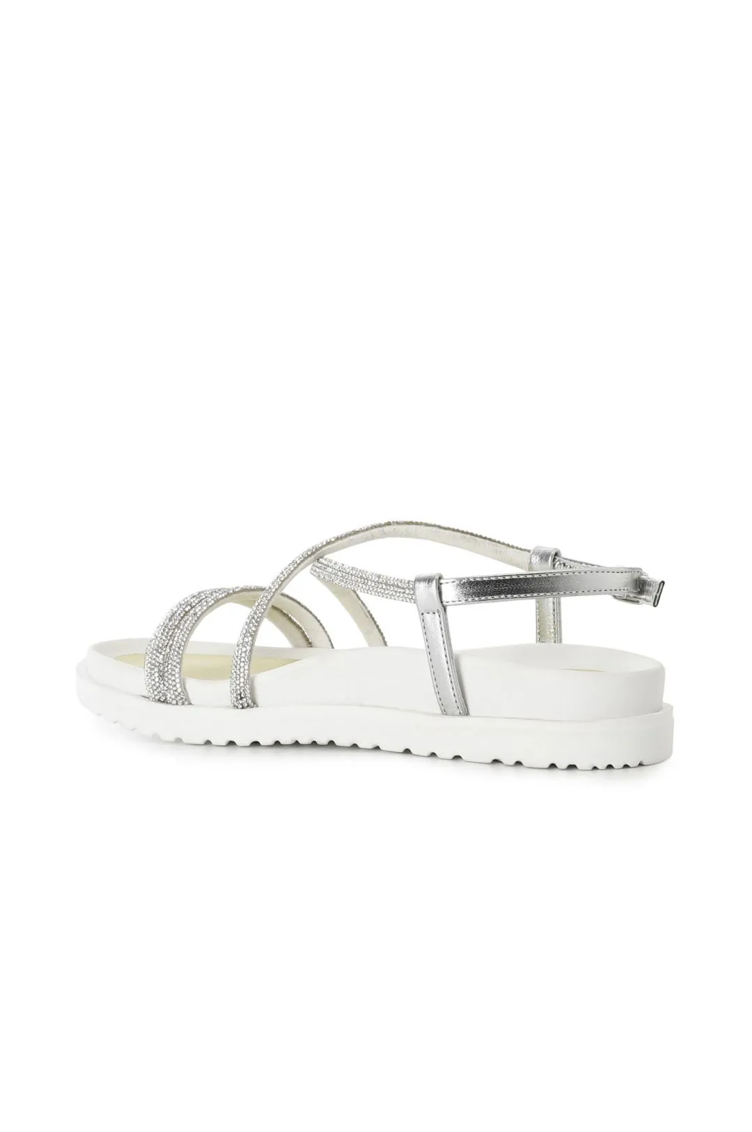 sandali fasce con strass argento