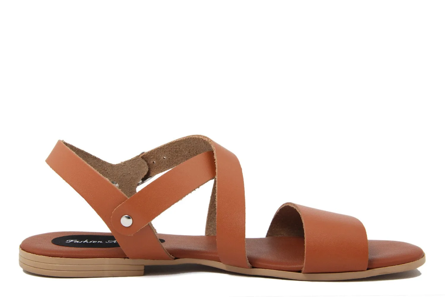 Sandali Flat Made in Italy in pelle colore Cuoio