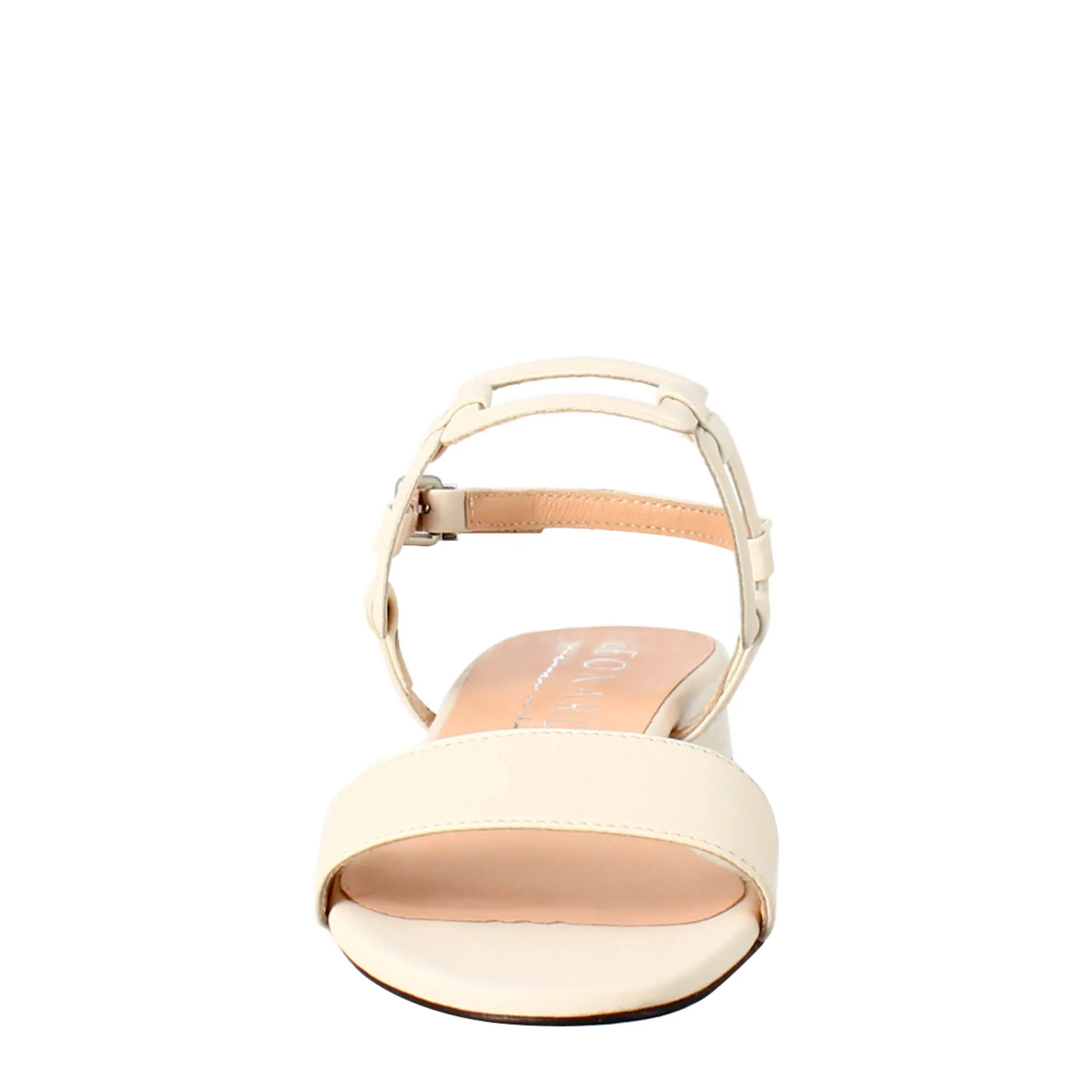 Sandalo aperto da donna con tacco basso in pelle colore crema