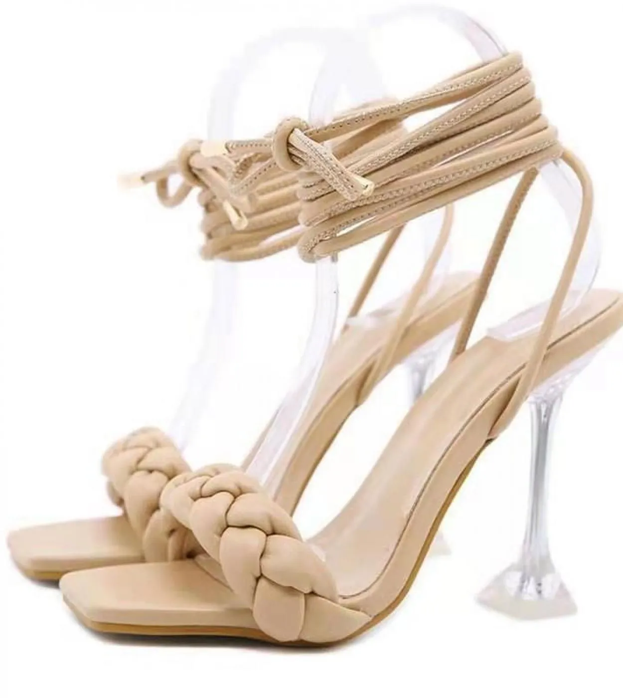 Scarpe aperte con cinturino alla caviglia Scarpe estive Fashion Design Weave Sandali da donna Sandali da donna con tacco alto in