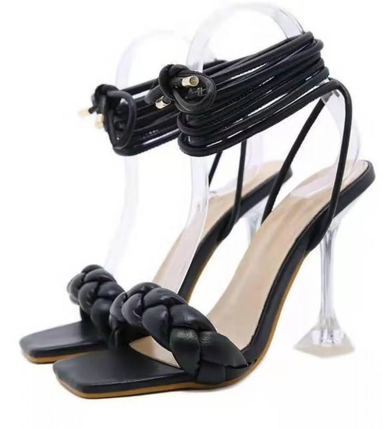 Scarpe aperte con cinturino alla caviglia Scarpe estive Fashion Design Weave Sandali da donna Sandali da donna con tacco alto in